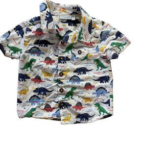 Jojomamanbebe Unisex Dino Graphic Print Long Sleeve Woven Cotton Button-Up 18M